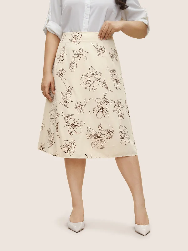 Floral Print Pocket Zipper Fly Skirt