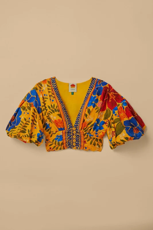 Yellow Floral Yard Lenzing™ Ecovero™ Euroflax™ Crop Top