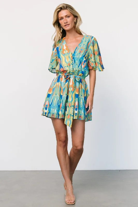 Gibson Romper | Blue + Green Multi