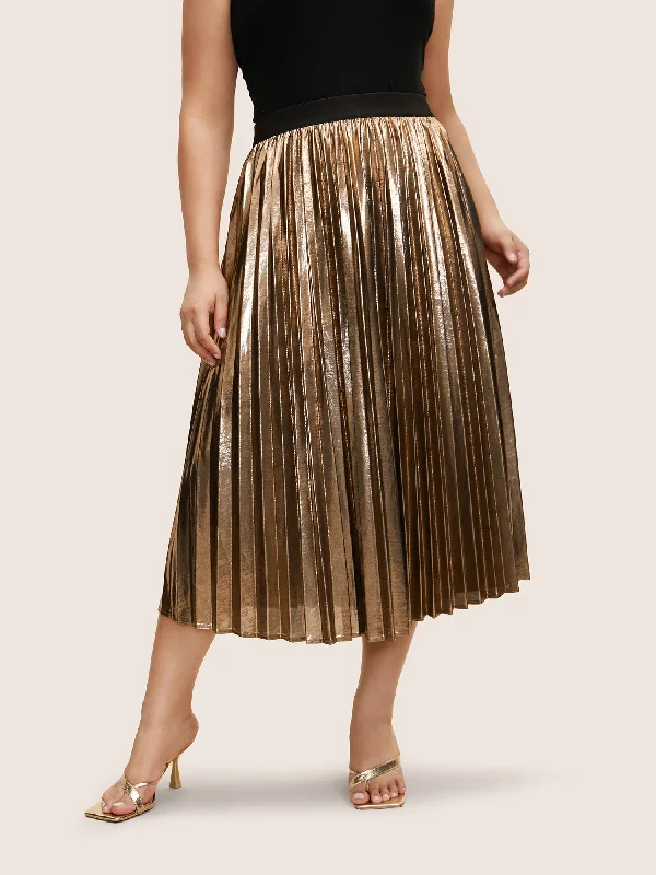 Glitter Metallic Luster Knitted Pleated Skirt