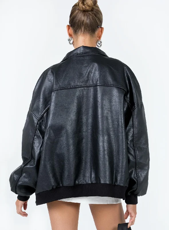 Goldsmith Faux Leather Bomber Jacket Black