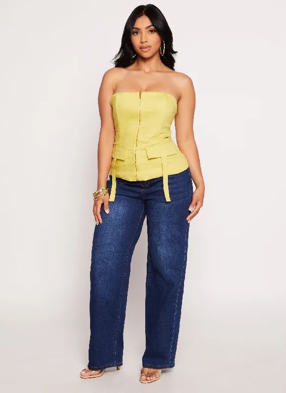 Haute Monde Cargo Pocket Zip Front Tube Top