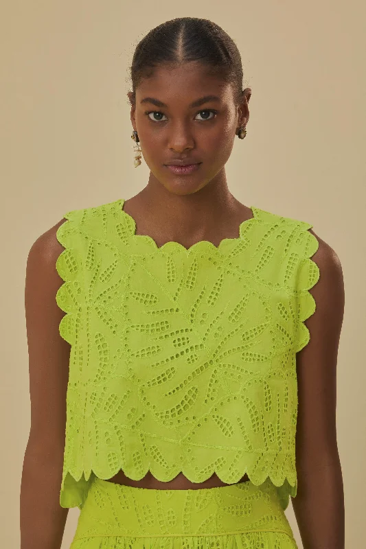 Green Monstera Eyelet Crop Top