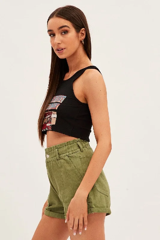 Green Relaxed Shorts Paper Bag High Rise