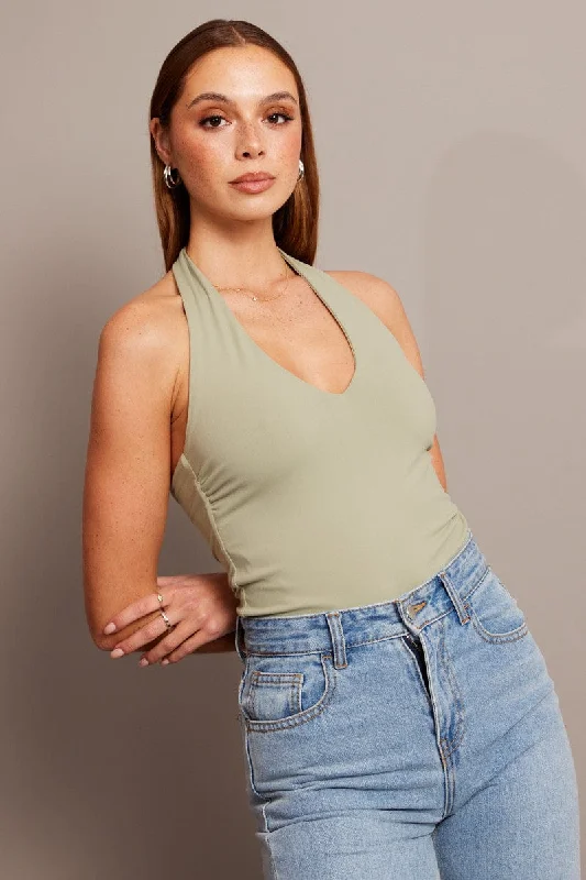 Green Supersoft Bodysuit Halter Neck