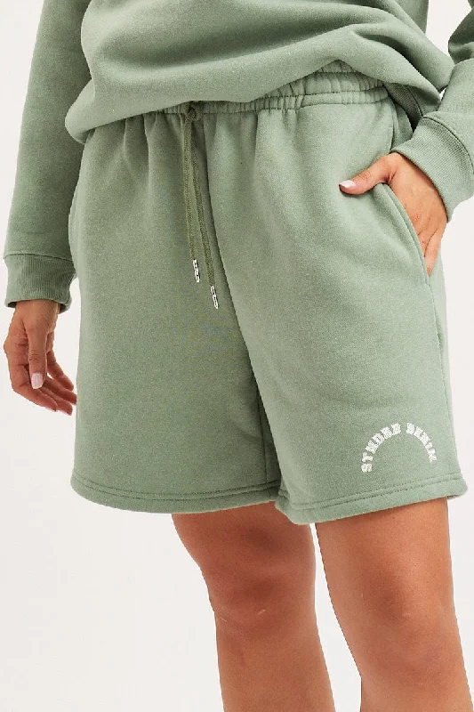 Green Track Shorts High Rise Unisex