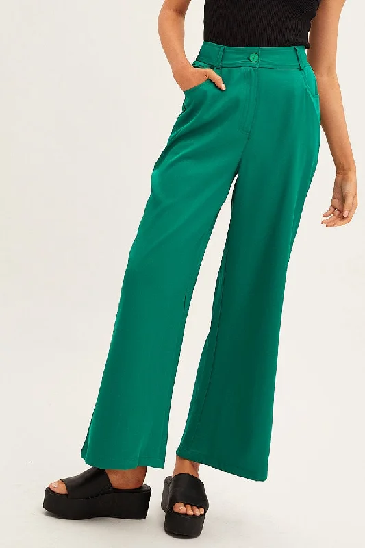 Green Wide Leg Pants High Rise