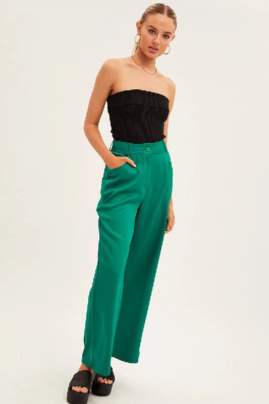 Green Wide Leg Pants High Rise