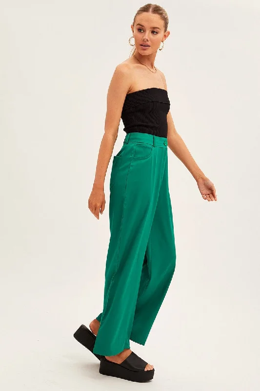 Green Wide Leg Pants High Rise