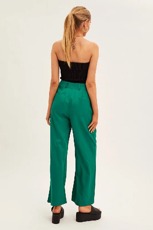 Green Wide Leg Pants High Rise