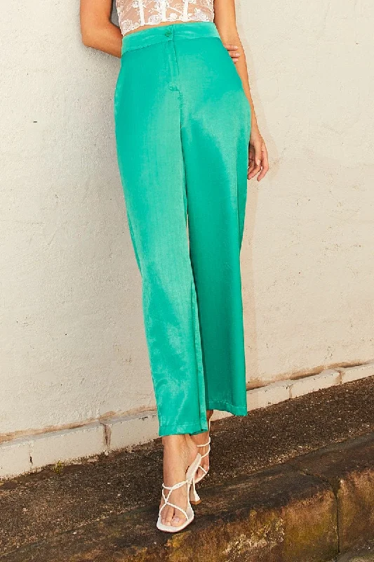 Green Wide Leg Pants High Rise