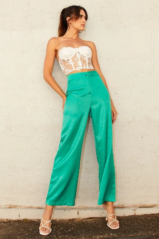 Green Wide Leg Pants High Rise