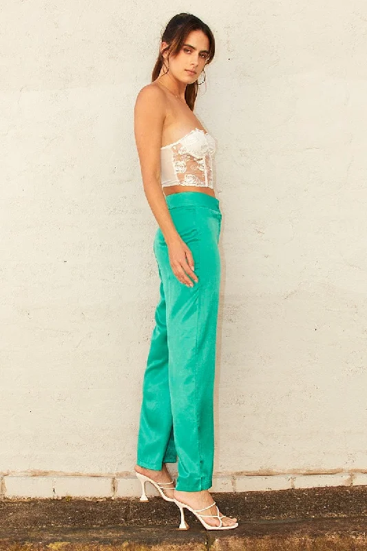 Green Wide Leg Pants High Rise