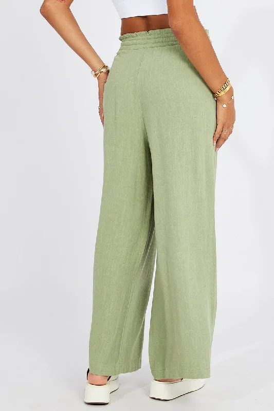 Green Wide Leg Pants High Rise