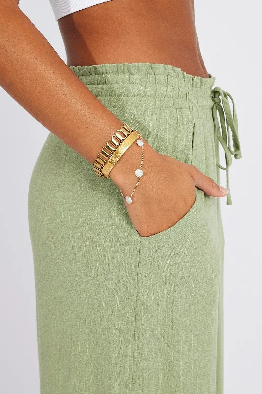 Green Wide Leg Pants High Rise