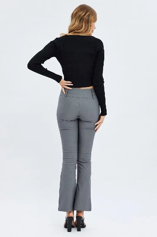 Grey Flare Pants Mid Rise