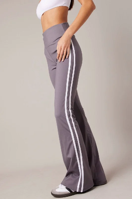 Grey Flare Yoga Pants Side Stripe