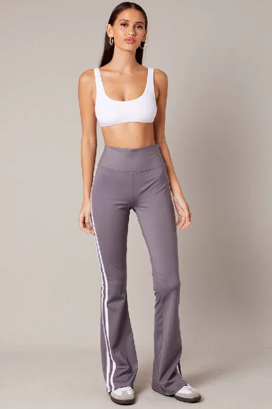 Grey Flare Yoga Pants Side Stripe