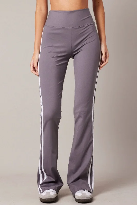 Grey Flare Yoga Pants Side Stripe