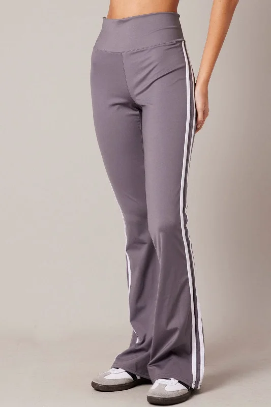 Grey Flare Yoga Pants Side Stripe