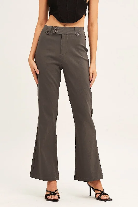 Grey Mid Rise Stretch Flare Pant