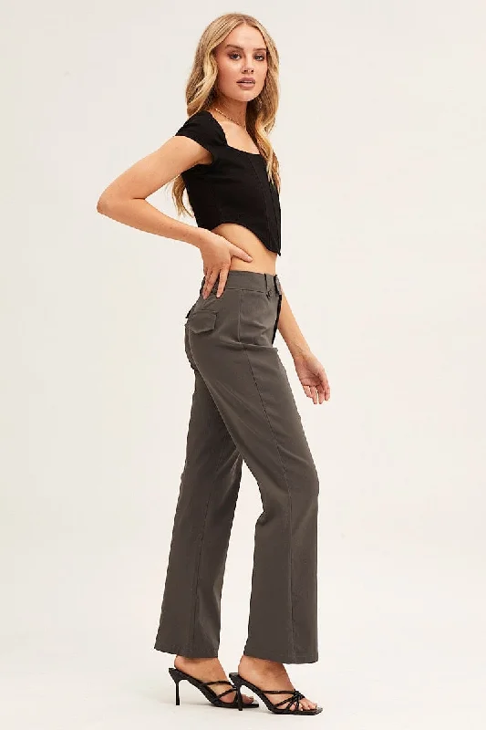 Grey Mid Rise Stretch Flare Pant