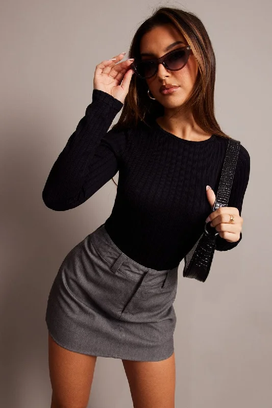 Grey Mini Skirt Mid Rise