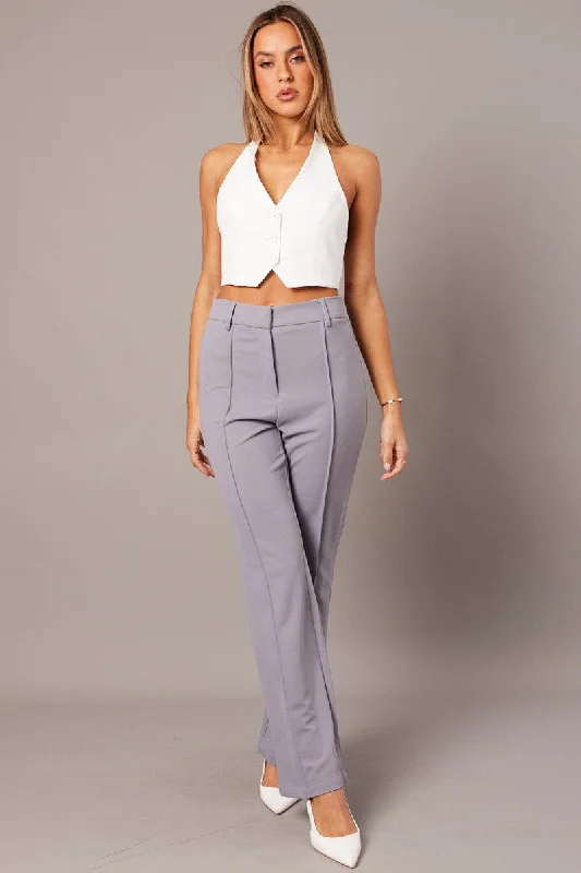 Grey Straight Fit Pants High Rise Workwear