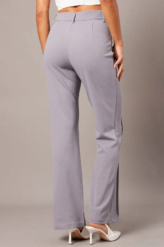 Grey Straight Fit Pants High Rise Workwear