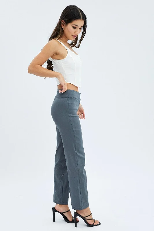 Grey Straight Fit Pants Mid Rise