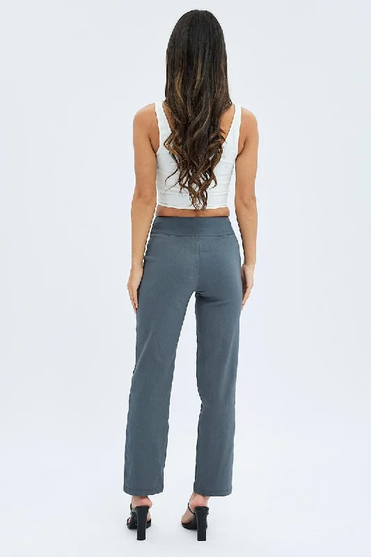 Grey Straight Fit Pants Mid Rise