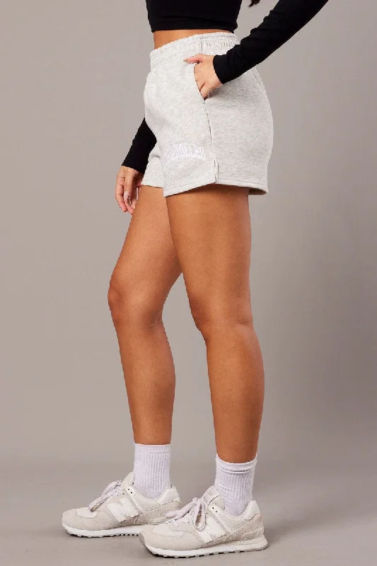 Grey Track Shorts High Rise