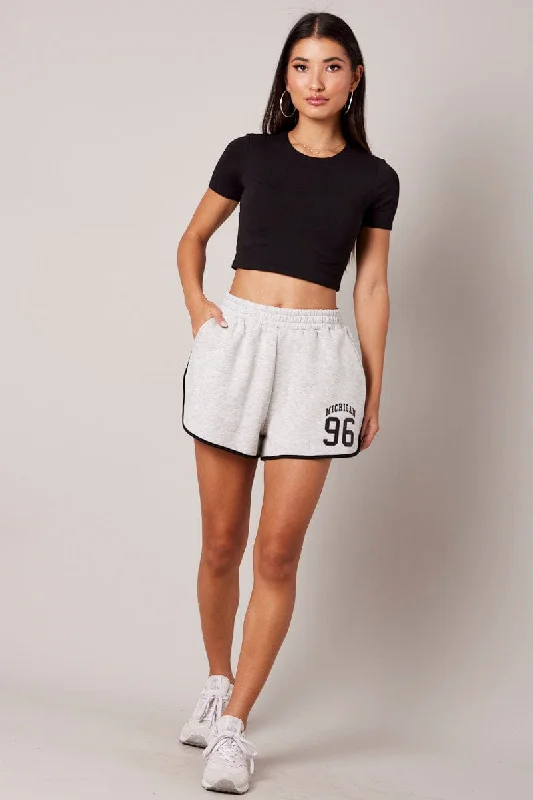 Grey Track Shorts High Rise