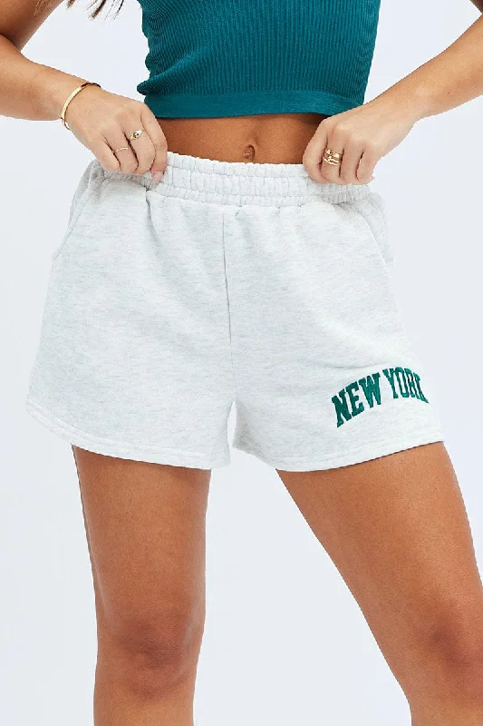 Grey Track Shorts High Rise Elastic Waist