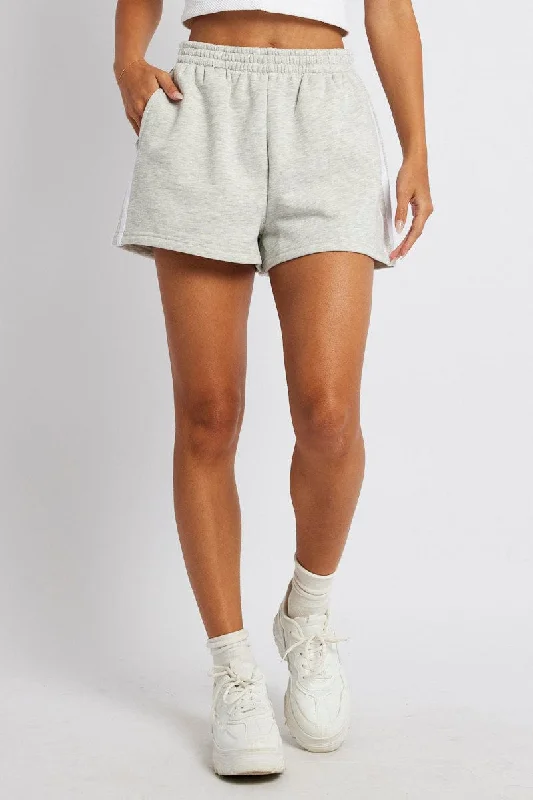 Grey Track Shorts High Rise Elastic Waist