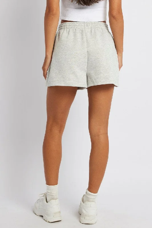 Grey Track Shorts High Rise Elastic Waist