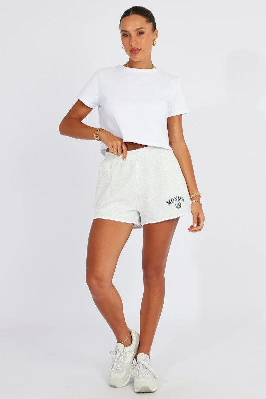 Grey Track Shorts High Rise Elastic Waist