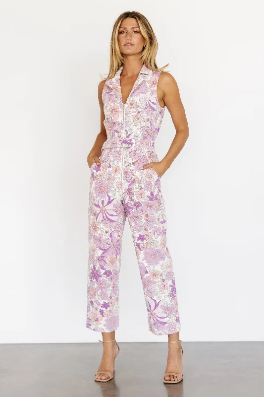 JoJo Sleeveless Jumpsuit | Purple Floral