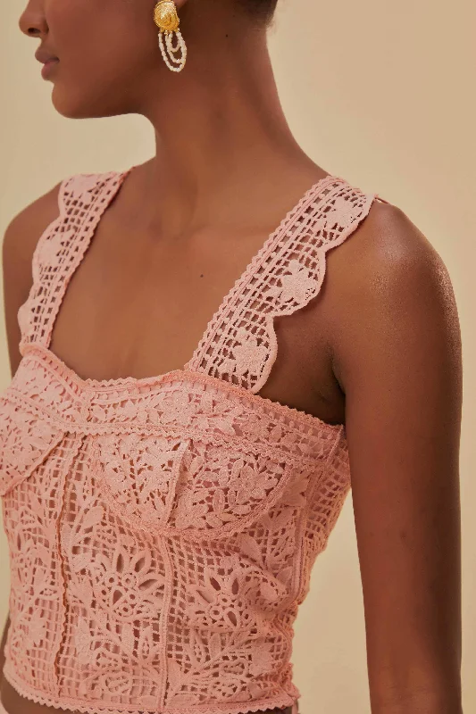 Light Pink Guipure Sleeveless Crop Top