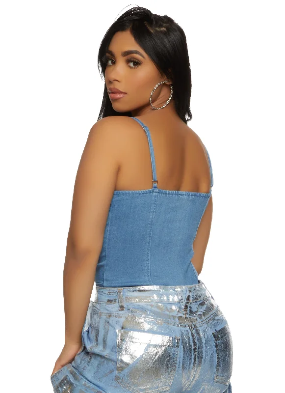 Iris Denim Zip Front Bustier Bodysuit