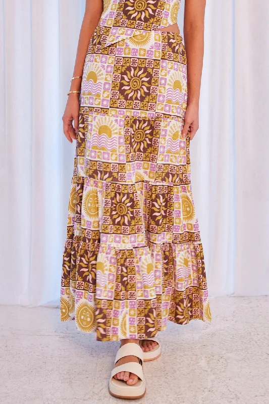 Multi Abstract Maxi Skirt Tiered