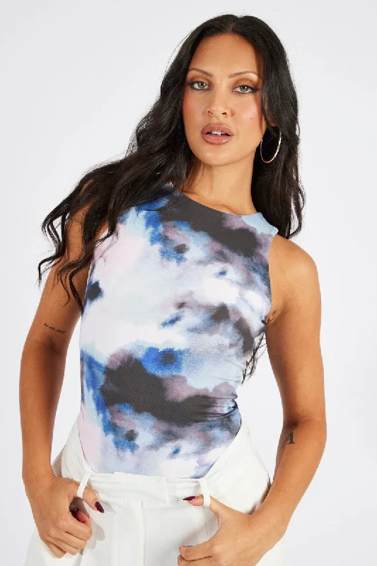 Multi Abstract Supersoft Bodysuit Sleeveless