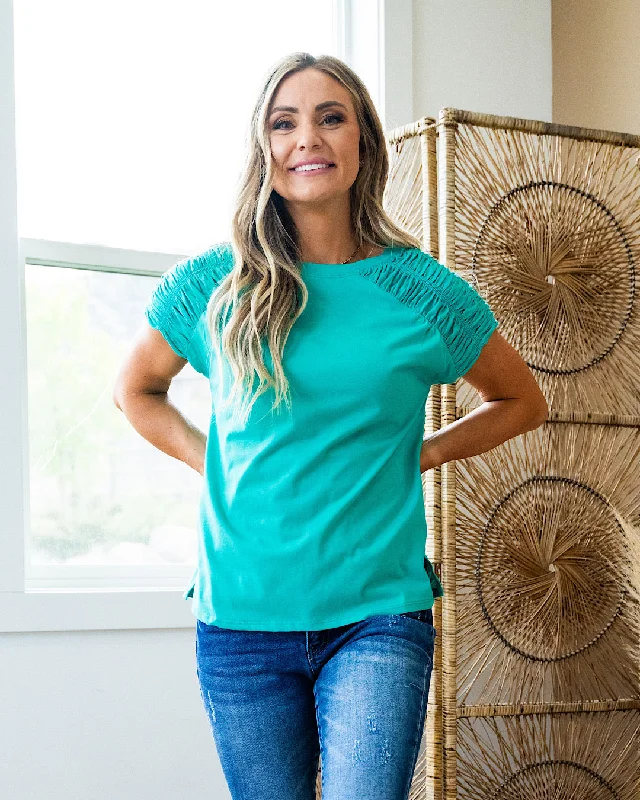 Anne Smocked Shoulder Top - Jade