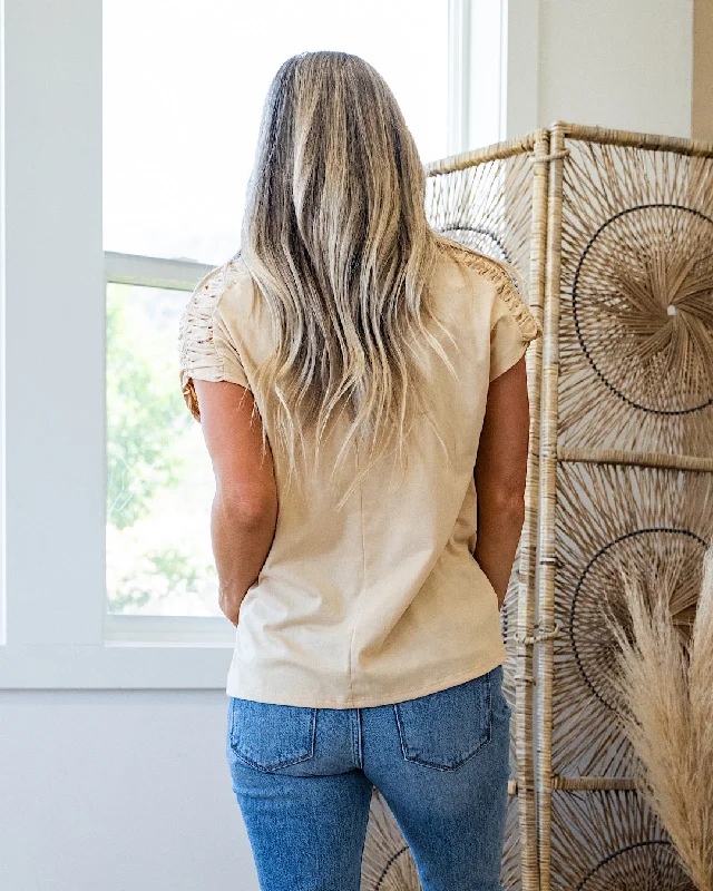 NEW! Anne Smocked Shoulder Top - Taupe