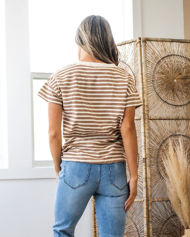 NEW! Cassandra Textured Striped Top - Mocha