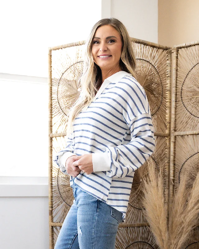 Christine Navy Striped Collared Top