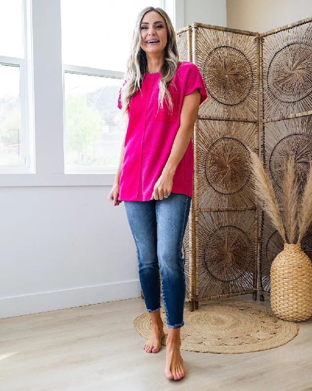 NEW! Clarissa Textured Pocket Top - Fuchsia