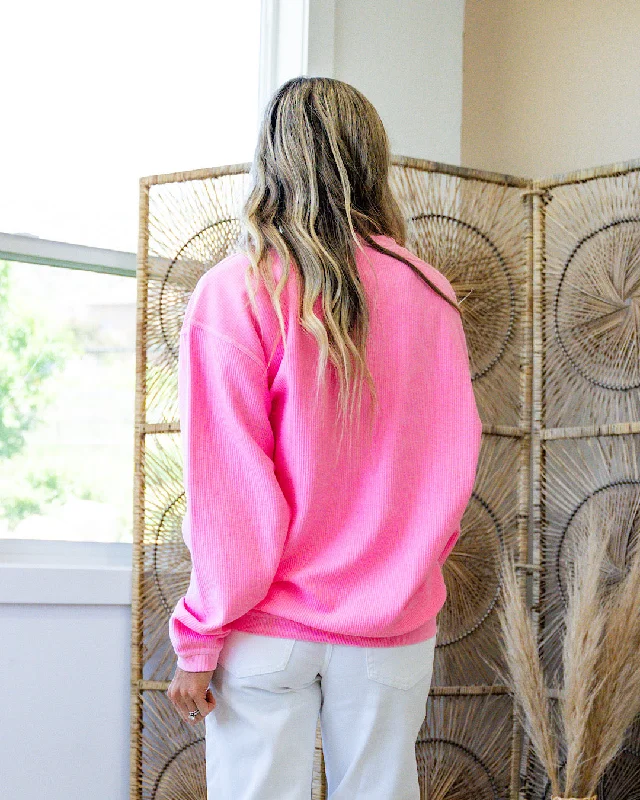 Corded Mineral Wash Sweatshirt - Neon Pink