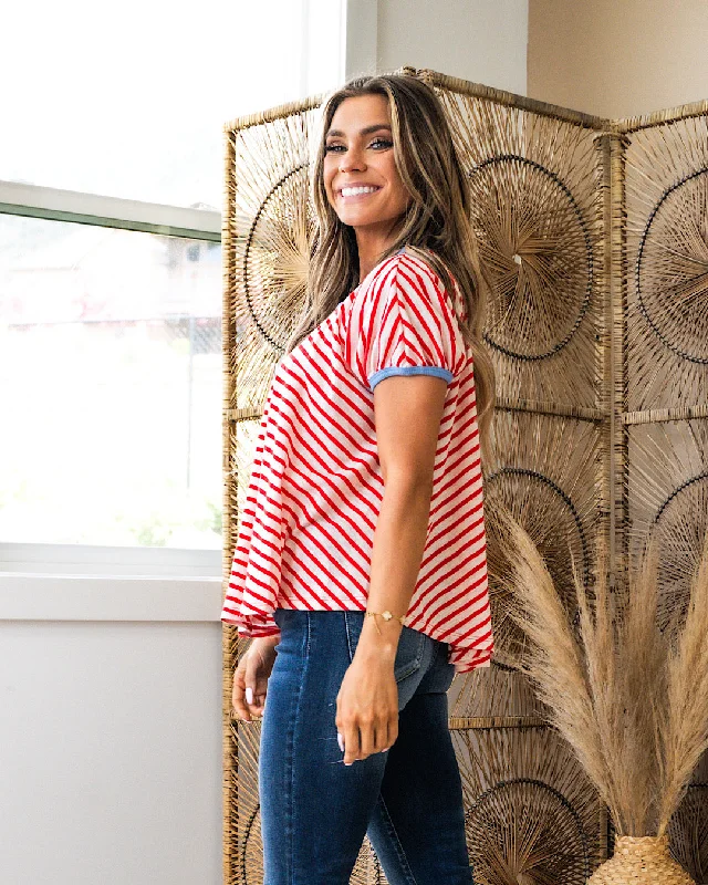 Dawn Striped Swing Top - Red FINAL SALE