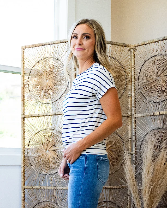 NEW! Everett Striped Short Sleeve Top - Navy